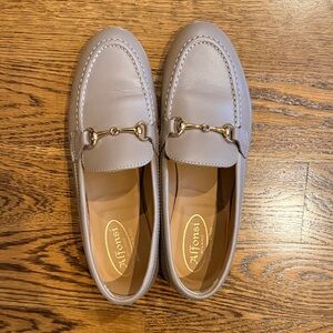 Taupe Leather Horsebit Loafers for Women